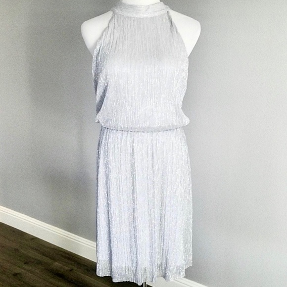 White House Black Market Dresses & Skirts - WHBM Silver Halter Crinkle Dress NWT!